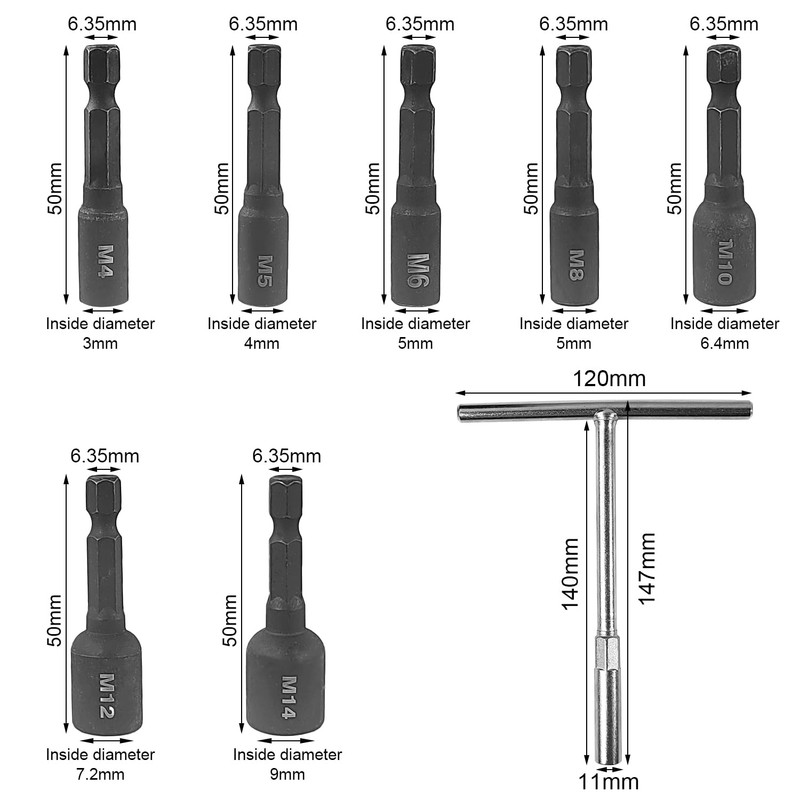 7-Piece Set Tap Adapter, 1/4 Hex Shank Tap, 6.35 x