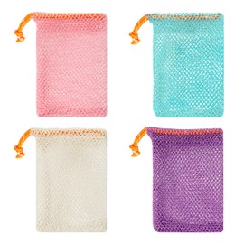 Pack of 4 Nylon Soap Bags, Colourful Soap Bags with Drawstring, Soap Bag for Solid Soap, Soap Net, Soap Bag for Showering, Exfoliating Body Scrubber, for Foaming Drying Soap