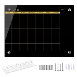 Glass Dry Erase Whiteboard,Monthly Calendar Whiteboard,18" x 24",Frameless Glass White Board for Home,School,Office,Blace Surface(GlassA-BK-4560)