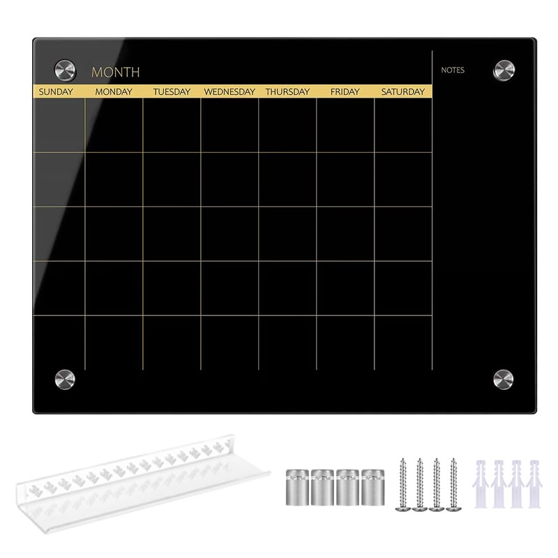 Glass Dry Erase Whiteboard,Monthly Calendar Whiteboard,18" x 24",Frameless Glass White