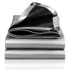 CAMPMAC Heavy Duty Tarp 10' x 12', 12 Mil Thick Waterproof Poly Tarps, High Durability, Rip and Tear Resistant with Metal Grommets Every 20 Inches (Silver/Black)