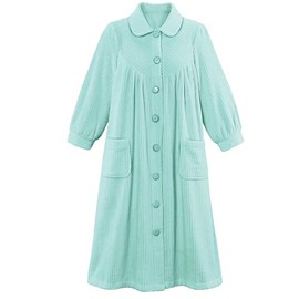 Collections Etc Women's Soft Plush Button Front Robe with Pockets 42" L Mint Small