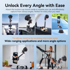 Suction Cup Car Phone Mount, 360°Rotating Car Phone Holder Video Recording, Universal Ball Head Arm for Cellphone Car Holder, Heavy Duty Car Phone Mount for Dashboard, Windshield, Sunroof（SJ003）