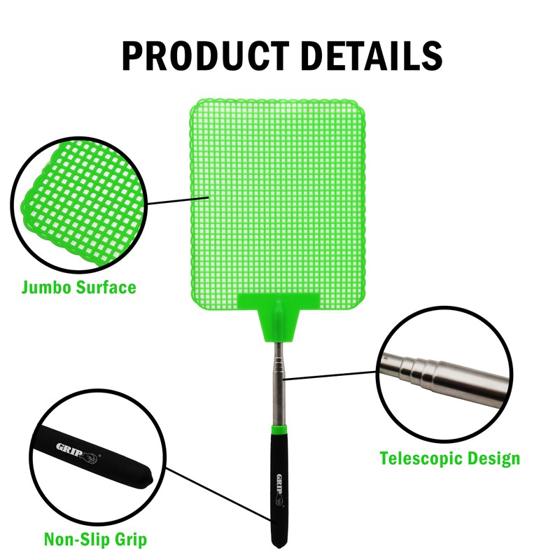 Grip Super Jumbo Telescopic Fly Swatter - 6.5" x 7.5"