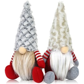 Sepanda Christmas Decoration 2Pcs Tomte Swedish Gnome Plush Sitting Santa Claus,Elf Doll Yule Santa Nisse Ornaments-White&Red