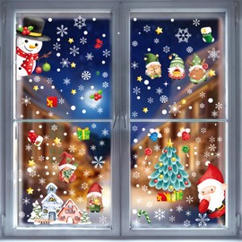 Christmas Window Clings Decorations for Glass Windows 210 Pcs Winter Snowflakes Snowman Santa Christmas Tree Decorations Double-Sided Reusable Cute Winter Holiday Window Stickers Decals