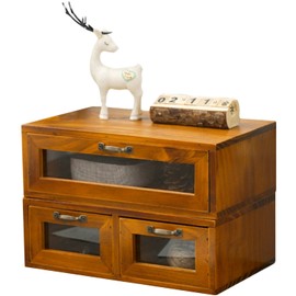 2-pc Stackable Storage Drawers - See-Through Wooden Storage Cabinets - 2-Level Desktop Organizing Cabinet with 3 Drawers - Solid Wood Storage Box with Display & Metal Handles…