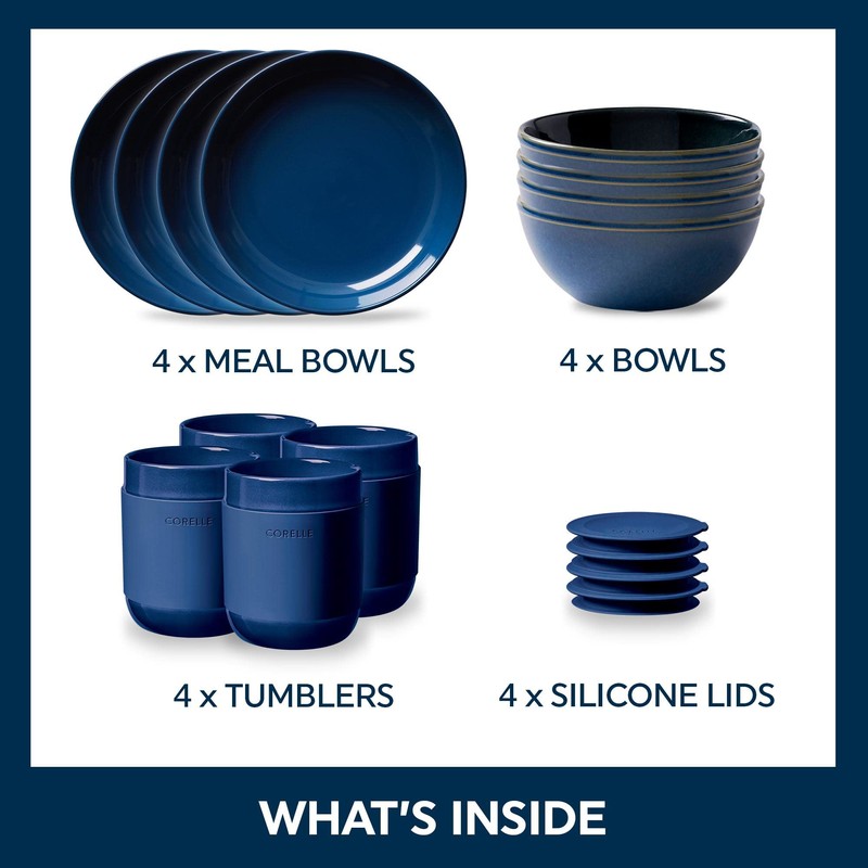Corelle Stoneware Dinnerware Set, Handmade Reactive & Solid Glazed Ceramic