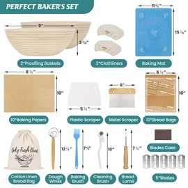 Banneton Bread Proofing Basket Set of 2,Sourdough Starter Kit,9" Round & 10" Oval,Sourdough Proofing Basket for Bread Making Kit,Bread Making Tools and Supplies,Gift for Bakers (9'' ROUND & ROUND)