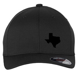 Black Texas Map 6 Panel Mid Profile Flexfit Twill Cap - Black L/XL
