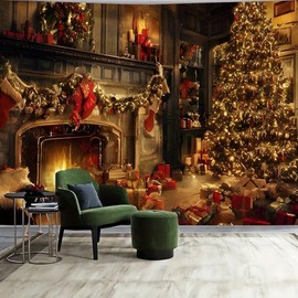 SCZONE Christmas Tapestry Wall Hanging with Christmas Tree and Fireplace - Cozy Holiday Decor for Living Room, Bedroom, or Dorm - 180 * 230cm (CHR02)