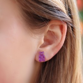 Gummy Bear Metal Free Earrings On Plastic Posts (Purple)