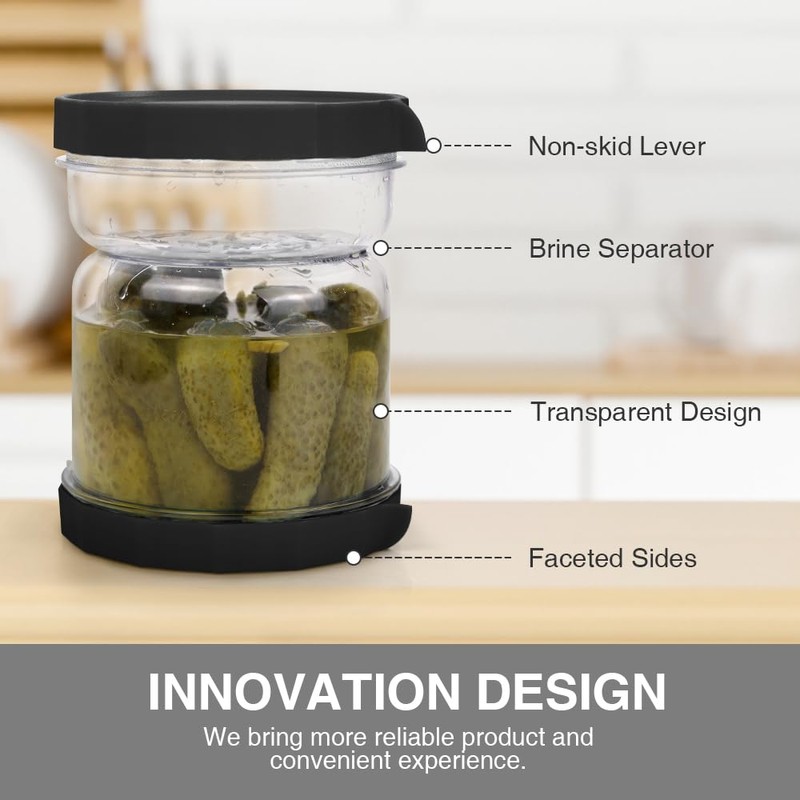 SOPHICO Pickle and Olives Jar Container with Strainer Flip, Leak-proof