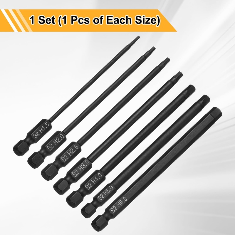 sourcing map 7pcs Flat Hex Head Drill Bit H1.5/H2/H2.5/H3/H4/H5/H6 Magnetic