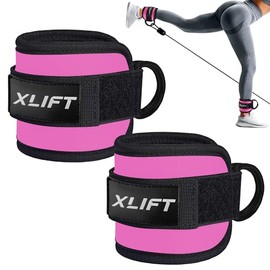 XLIFT 2 x Ankle Pulleys Gym - Ankle Brace for Pulley with Velcro - Gym Accessories - Fitness Accessories for Glute Training - Pulleys Gym for Women and Men (Pink)