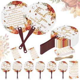 Cinrobiye 100 Set Wedding Party Favors for Guests，Wedding Hand Fans Bulk with Thank You Cards for Bridal Shower Party (Fall)
