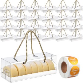 Qilery 36 Pcs Clear Cupcake Boxes with Stickers 3 Count Bulk Cupcake Containers with Handle Rectangular Bakery Gable Box for Valentine's Day Birthday Wedding Party Favor Cakes Packaging 9 x 3 x 3 Inch