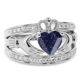 Luyona Claddagh Ring for Women 925 Sterling Silver Irish Claddagh Engagement Anniversary Wedding Promise Ring with Birthstone/Natural Moss Agate, Free Engraving, Size 5, Sandstone