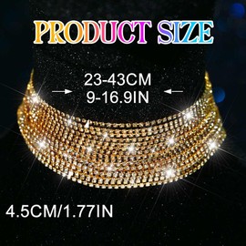 Reaky Choker Necklaces Gold Layered Necklace Sparkly Rhinestone Necklaces Jewelry for Women (Gold)