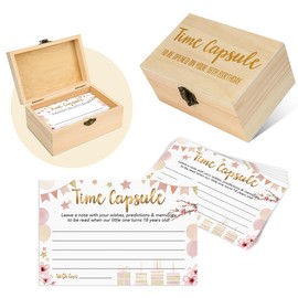 Baby Time Capsule Box 1st Birthday, 50 Pcs Time Capsule Cards for First Birthday Party Games Decor, 1st Baby Shower Advice and Wishes Cards for Guests A03