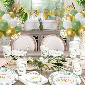 Birthday Decoration Party Tableware Set, Birthday Party Tableware, Eucalyptus Paper Plates, Children's Birthday, Happy Birthday Decoration, Party Accessories, Paper Plates for Birthday Decoration,