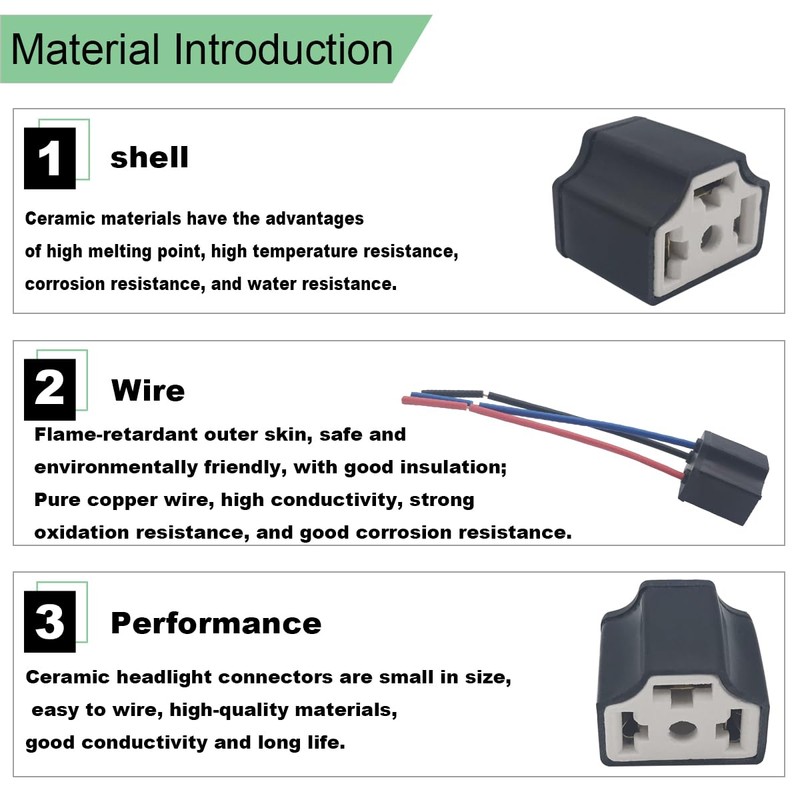 H4 Coupler, 3 Wire CTRICALVER Headlight Connector, Black Wire Bundle