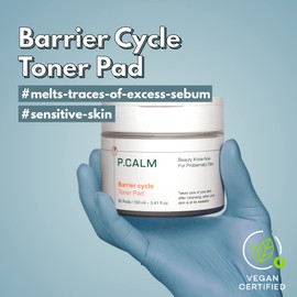 PCALM Barrier Cycle Vegan Facial Toner Pad 60 Pads 5.41 Fl Oz Gentle Korean Skin Toner Calming Hydrating Soothing Sebum Care Exfoliates Great for All Skin Oily Acne-Prone Sensitive Dry Normal P.CALM
