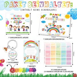 Gift Teacher Farewell Merci Sticker Set for Teacher with Stickers Thank You Cards Keyring Farewell Gift Teacher for Nursery School