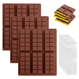 3 Stück Silikon Schokoladenform mit 10 Abschnitte 6-Tafel Silikon Schokoladenform Tief - BPA-frei, Antihaft mit Transparenter Beutel für süße Leckereien und Pralinen
