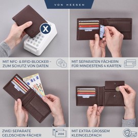 VON HEESEN Men's Leather Wallet with RFID Protection - Genuine Leather Wallet for Men - Women's Wallet, dark brown, Landscape Medium (Bifold)