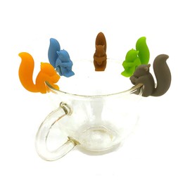 JJLFresheners 5Pcs Cute Squirrel Shape Silicone Tea Bag Holder Cup, Squirrel Drink Markers, Tea Bag Holder for Cup Hanging Tool Mug Candy Colors Gift Set Tea Accessories