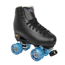 Sure Grip Fashion Fame Unisex Outdoor Roller Skates - Constructed with Leatherette Material | Adjustable Rubber Toe Stop, 78A Soft Outdoor Wheels & Nylon Rock Plates | Black Color with Blue Motion