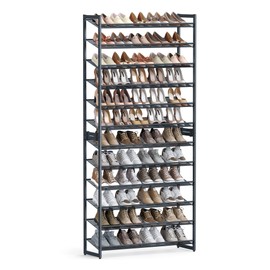 SONGMICS 12-Tier Stackable Shoe Shelf Set, Metal Shoe Storage for Garage, Entryway, with Adjustable Shelves, Hold 48-60 Pairs, Cool Gray ULMR12G01