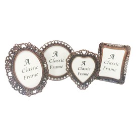 Pofectsty 2x3Inch Set of 4 Retro Mini Metal Picture Frame Set, 4Pcs Vintage Small 2x3 inch Assorted Shapes Picture Frame in Oval Heart Round Rectangle (Retro Copper)