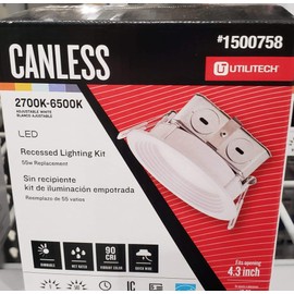 Utilitech Color Changing 4-in 55-Watt Equivalent White Round Dimmable Recessed Downlight Canless MQTL1120A-L9K9027 4 Inches