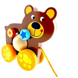 Wooden Pull Along Toy from 1 Year Old Cute Wooden Pull Along Toy Baby Toy Turtle Bear Elephant for Pulling Wooden Toy Pull Along Elephant Family (Bear)