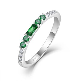 Inpasne Stackable Eternity Emerald Ring for Women 925 Sterling Silver Baguette Cut May Birthstone Ring for Her Size 9