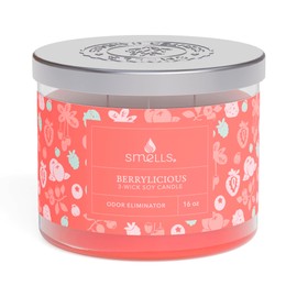 Smells - Odor Eliminator - Premium Soy Wax Jar Scented Candle 12oz. and 16oz. - 100% Cotton Single Wick and 3-Wick - Fraganced Candles (Berrylicious, 3-Wick 16oz (1-Pack))
