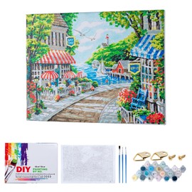 Framed Paint by Numbers Kit for Adults Beginner Teens，Easy Canvas Framed Landscape Ocean Nature，Diy Art Color Paint by Numbers Set,Cool Draw by Numbers for Wall Decor,12*16 Inch (streetscape)