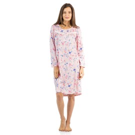 Casual Nights Women's Floral Pintucked Long Sleeve Nightgown - Pink - Large