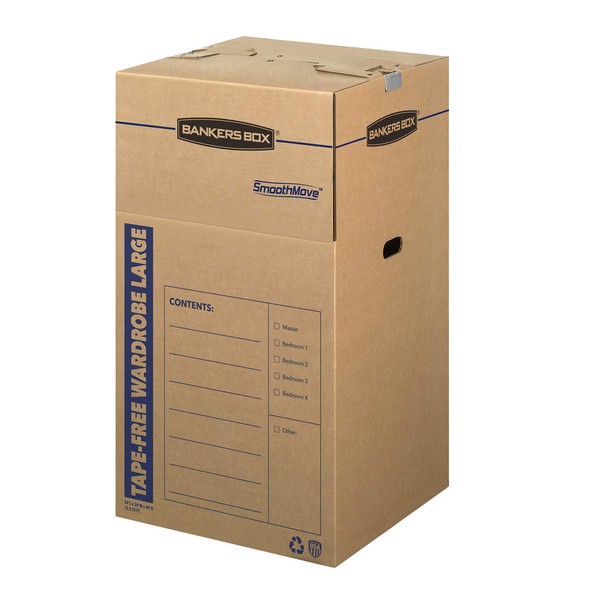 Bankers Box Tall Wardrobe Box 3 Pack, Tape-Free Design, 24-in