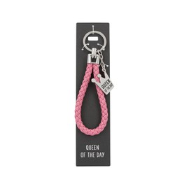 Depesche 11807-004 Keyring with Braided Loop Imitation Leather with Metal End Pink with Metal Pendant with "Queen of the Day" Lettering, pink