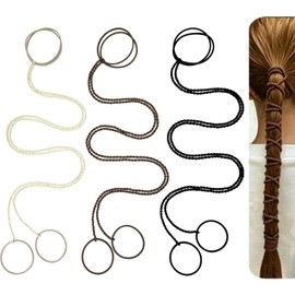 Hair Ties No Damage for Women with 2 Braids, 25" 3 Packs Elastic Ponytail Holders for Thick & Long Hair Cute Sport Pony Tail Wrap Tie Accessories for Running,Workout,Swim,Surf (Black/Beige/Brown)