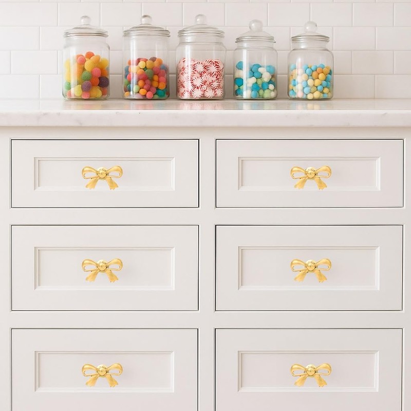 Indian Shelf Solid Brass Gold Bow Drawer Knobs (6 Pack)