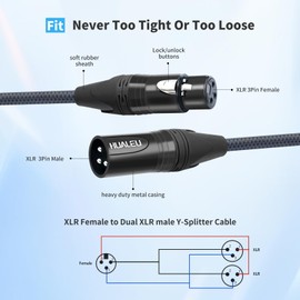 HUELAU 2Pack XLR Female to Dual XLR Male Y Splitter Cable, Female XLR to 2 Male XLR Y Cable,XLR Splitter 1 Female to 2 Male for Micphone Mixer Amplifier- 3.3Feet