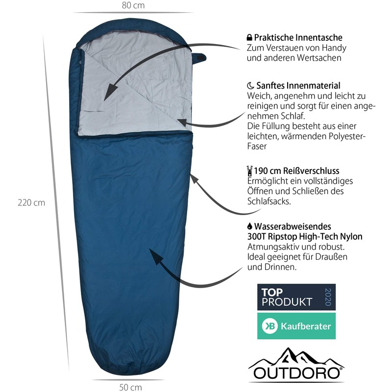 Outdoro Ultra-Light Sleeping Bag Small Pack Size Light Thin and