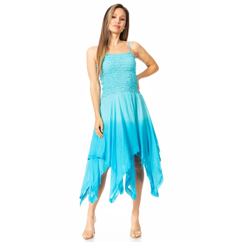 Sakkas 2058 - Ella Smocked Bodice Spaghetti Strap Double Layered