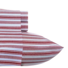 HNU 3 Piece Nautical Sheets Red White Color Allover Coastal Look Pencil Stripe Pattern Shabby Chic Bedding Percale Cotton Sheet Twin Set Deep Pocket Elasticized Fitted Sheet Comfy Kids Bed Decor