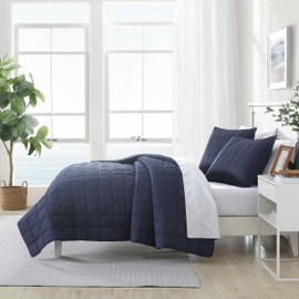 Nautica - Twin Quilt Set, Super Soft Brushed Micro Jersey Bedding with Matching Sham(s), Cozy Home Decor (Solid Brushed Micro Jersey Blue, Twin)