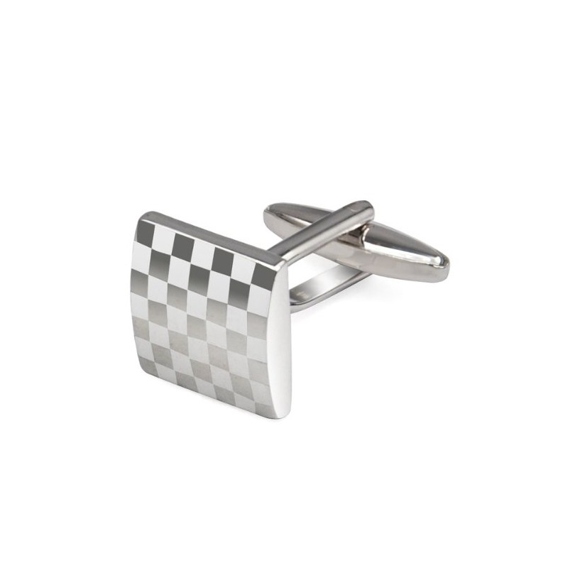 KINGQ Mens Silver Square Checkerboard Cufflinks